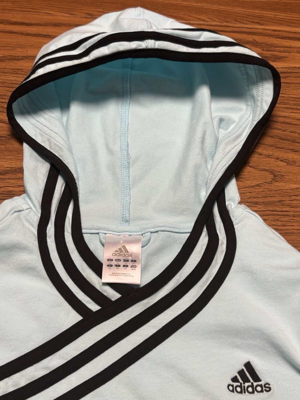 adidas Womens Stretchy Athletic Pullover. 3 Black Strip, Aqua, Hooded, MEDIUM