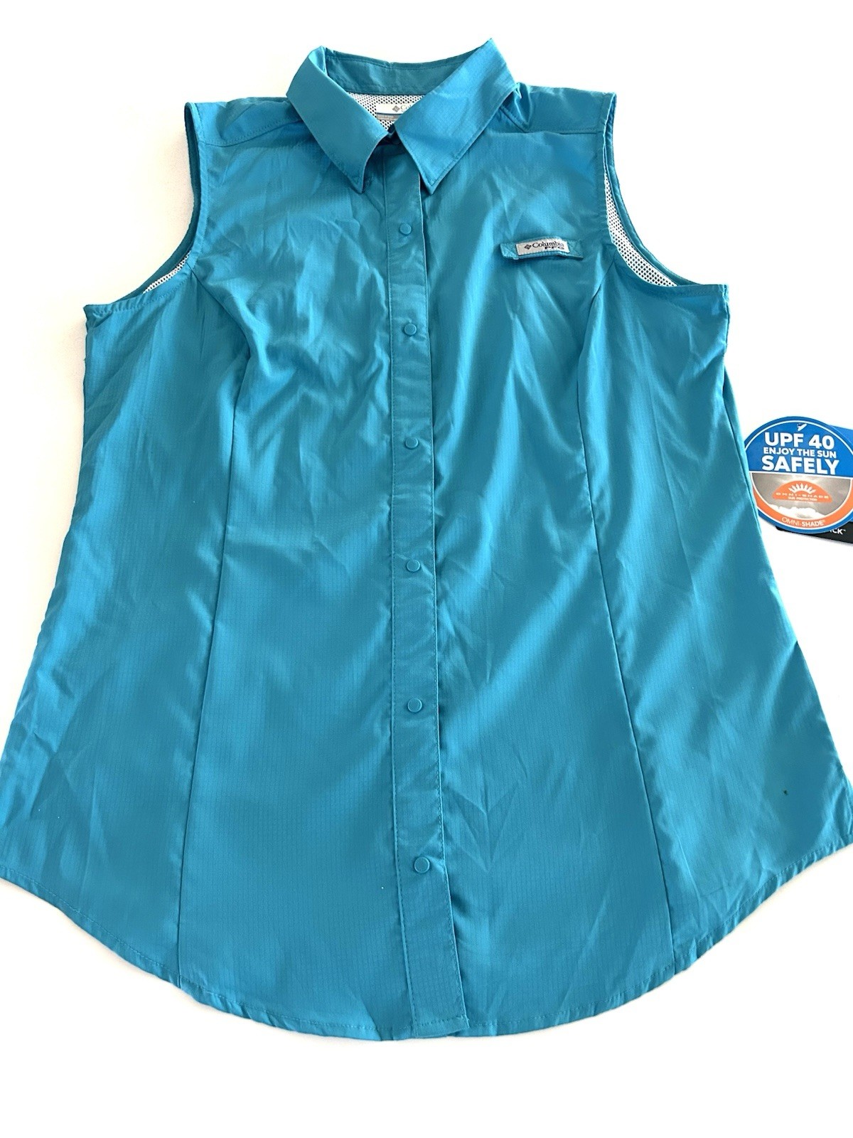 NWT Columbia PFG Tamiami UPF 40 Ripstop Sleeveless Shirt Fishing Hiking M Button