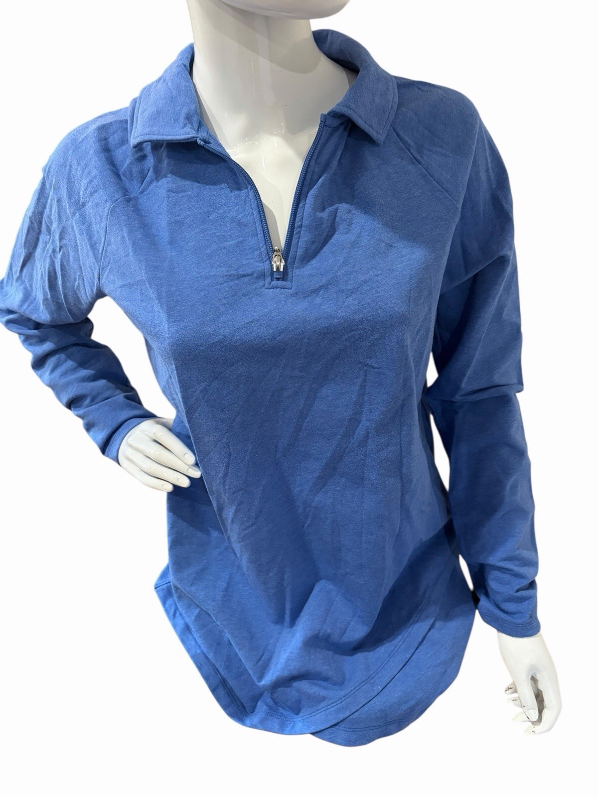 NWOT Sport Savvy French Terry Quarter Zip Tulip Hem Tunic, Blue 2XS A609790