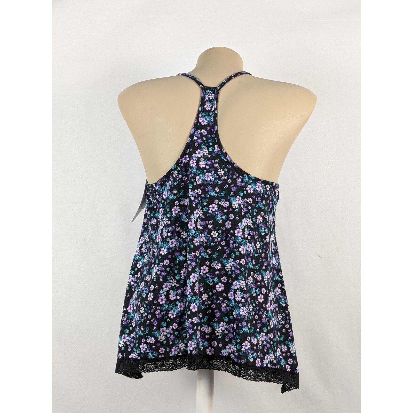 Ten Sixty Lounge Small Spaghetti Strap Racerback Tank Lace Trim Floral Layering