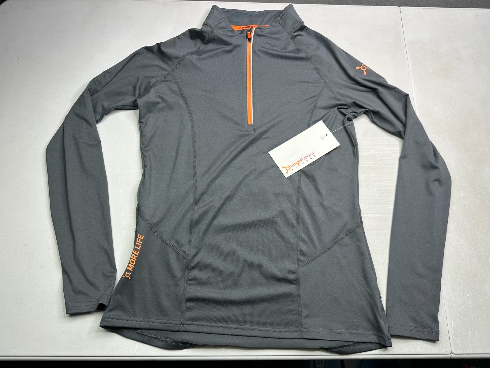 Orange Theory Womens Shirt M Gray Mock Neck Half Zip Pullover Fitness Top NWT