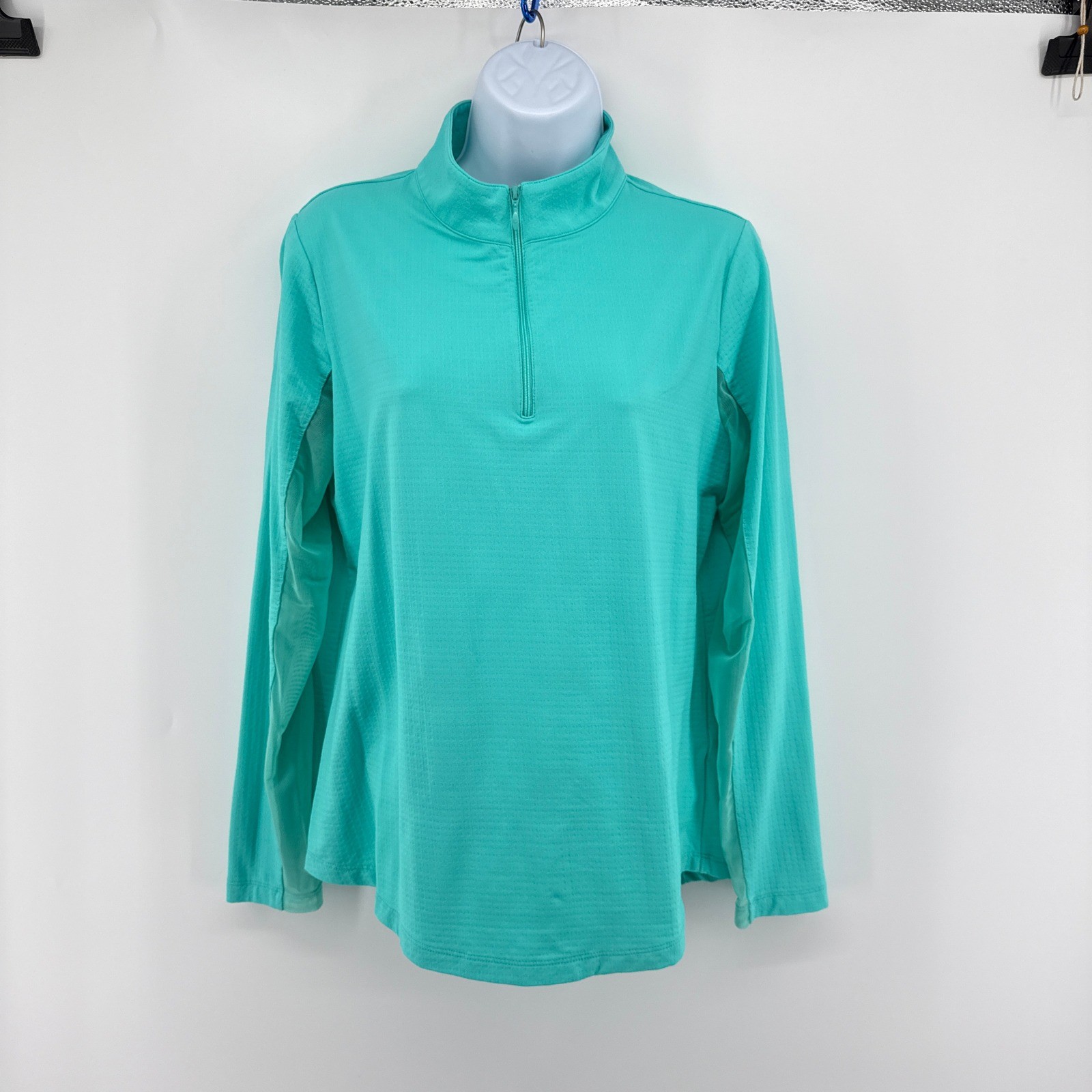 IBKUL Icefil 1/4 Zip Sun Shirt Torquoise Long Sleeve Mock Neck Top L UPF 50+