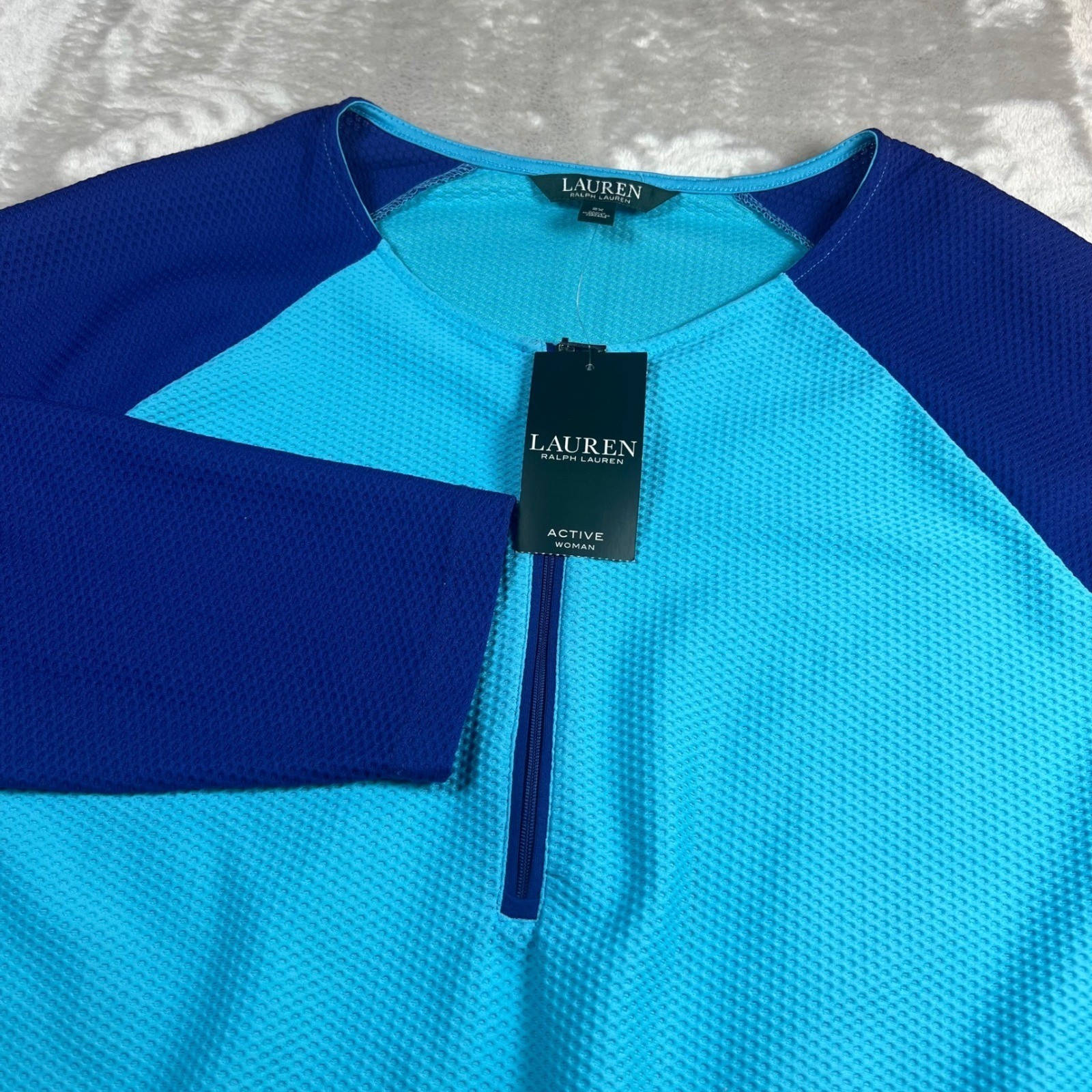NWT Lauren Ralph Lauren Women 2X Plus Active 1/4 Zip Top Turquoise Blue SP16