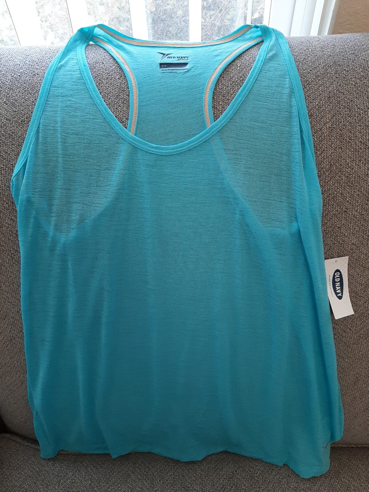 NWT Women’s Old Navy Active Semi-fitted Racerback Aqua Blue Sleeveless Shirt, Sm