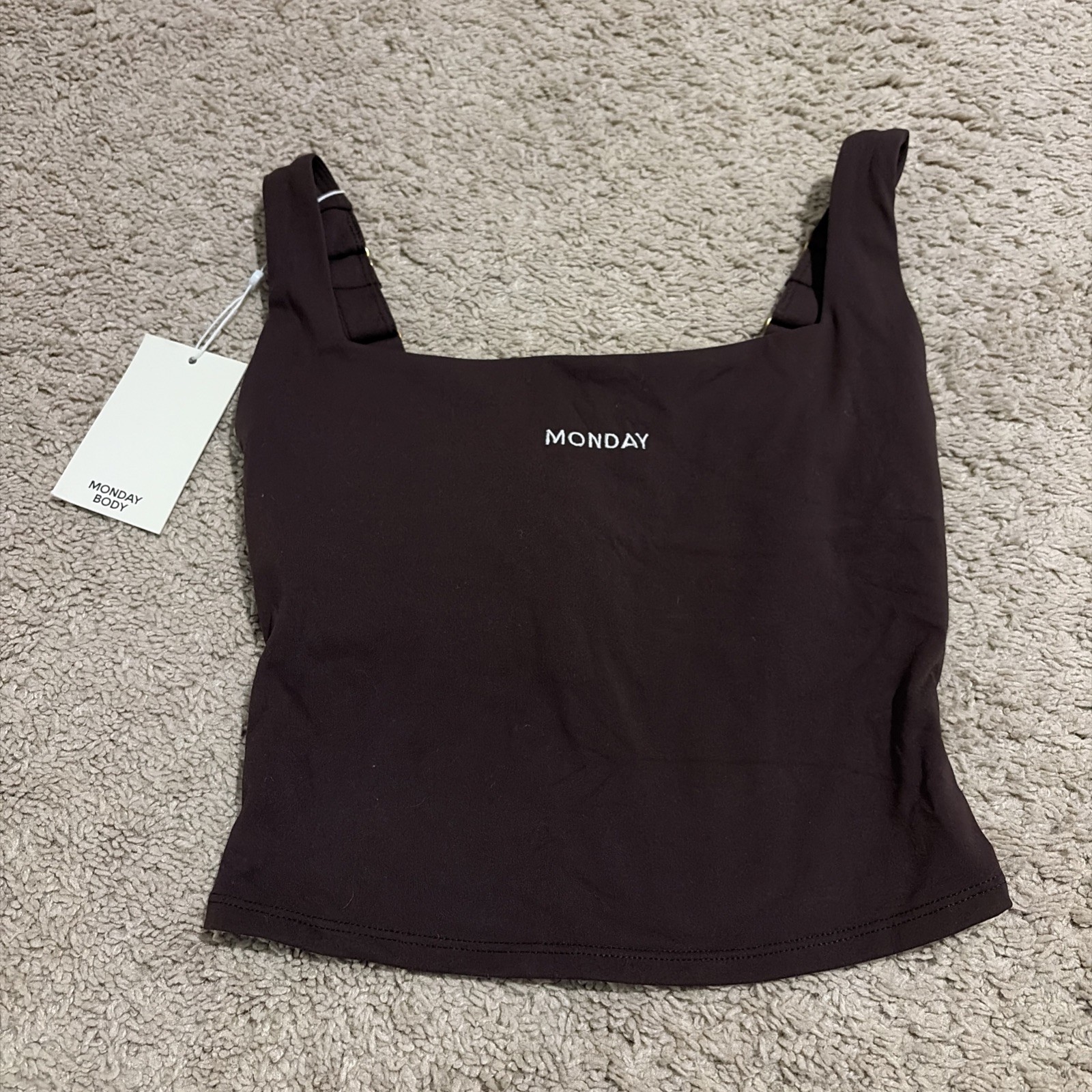 NWT Monday Swim Body Espresso Brown Aspen Tank Sports Bra Sz Petite P