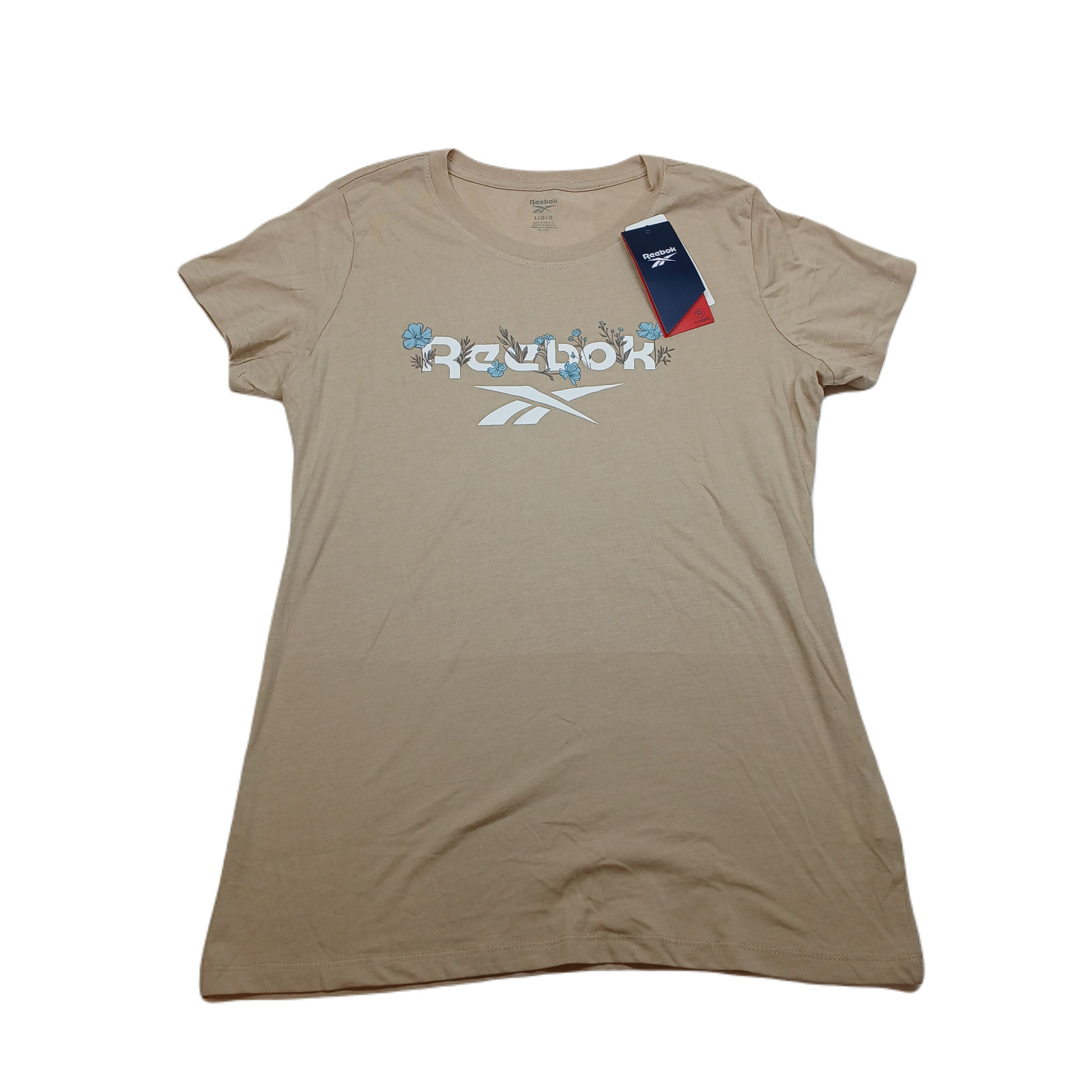 Reebok Workout Ready Speedwick T-Shirt Womens Large Tan Floral