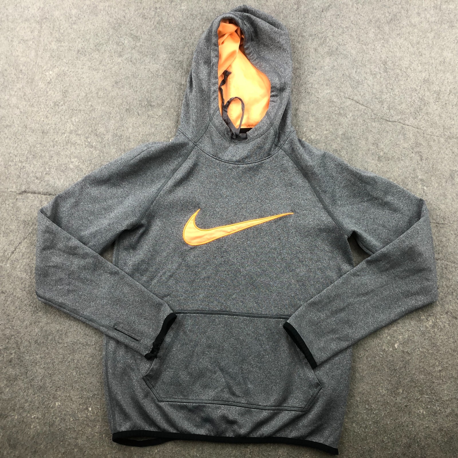 Nike Hoodie Womens XS Gray Orange Pullover Dri Fit Casual Sweatshirt *