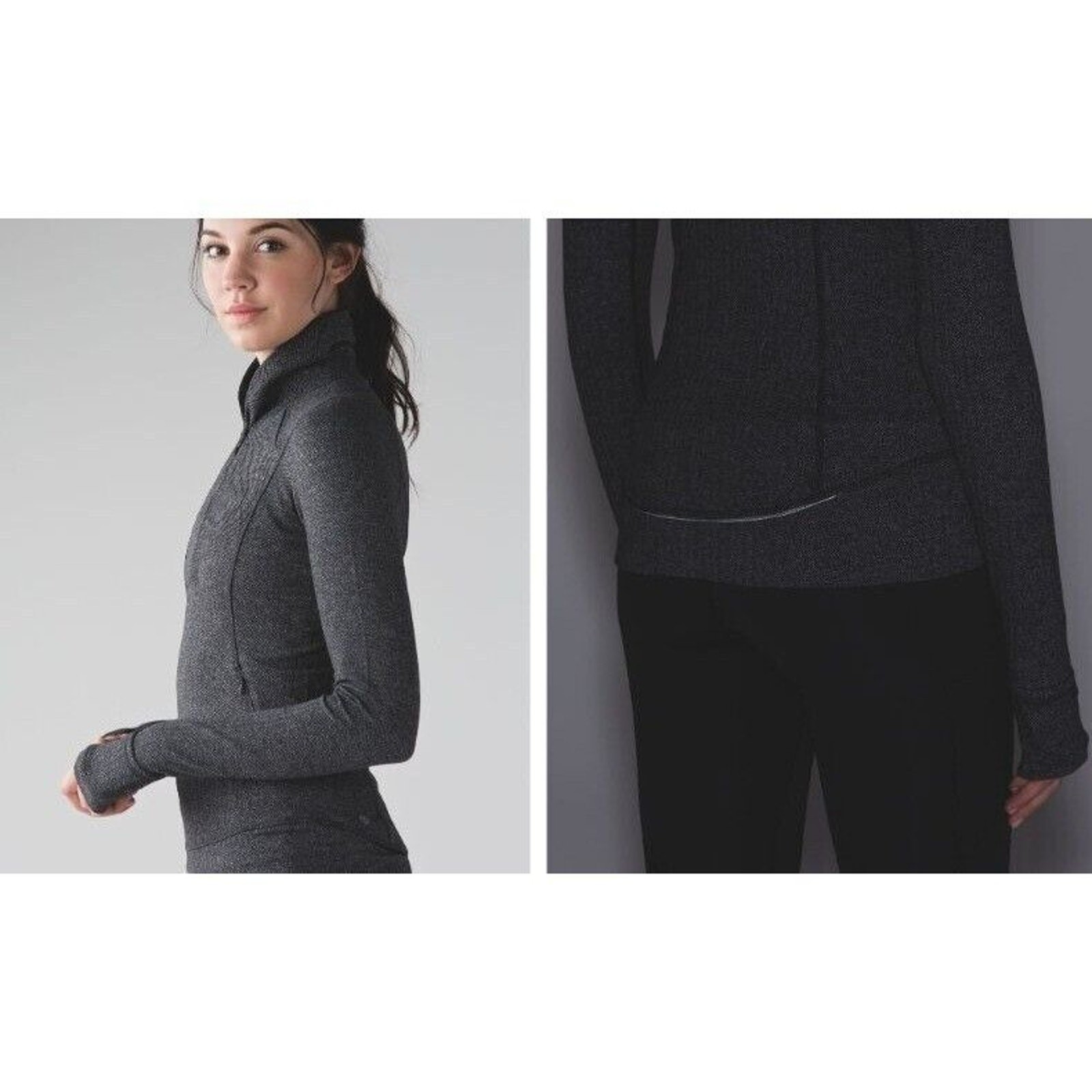Lululemon Think Fast Pullover Heathered Black Herringbone Half Zip Sweater Sz 8