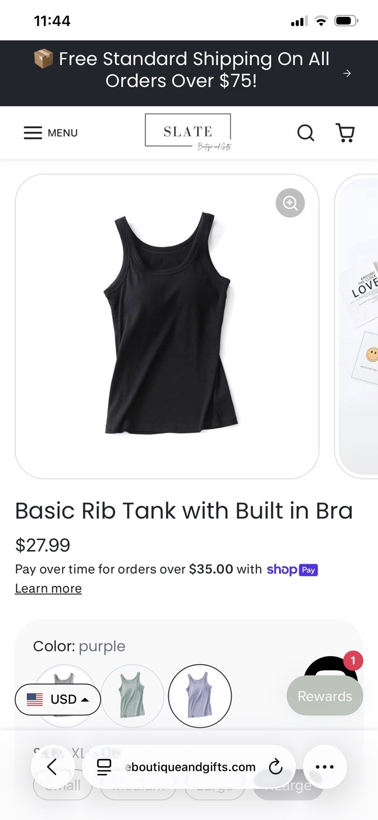 NEW Basic Rib Tank Top With Built In Bra Color Black Size LARGE