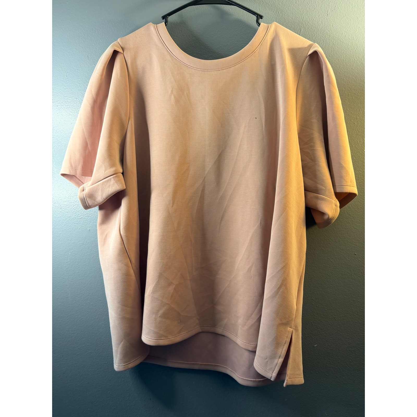 Cable & Gauge Sport Yummy Pink Puff Sleeve Top 2X Sandwashed Modal Crew Neck NEW