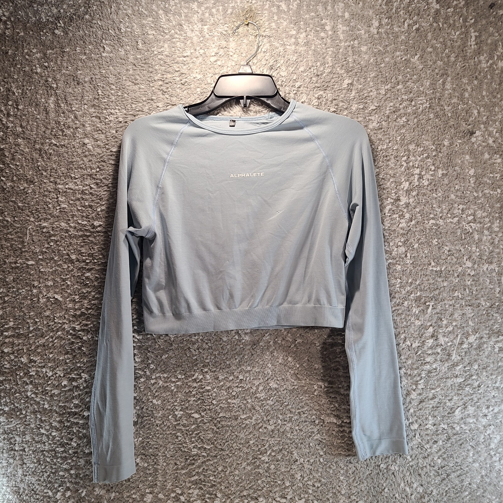 Alphalete Long Sleeve Crop Top Seamless L Gray Logo Polyamide Polyester Sporty