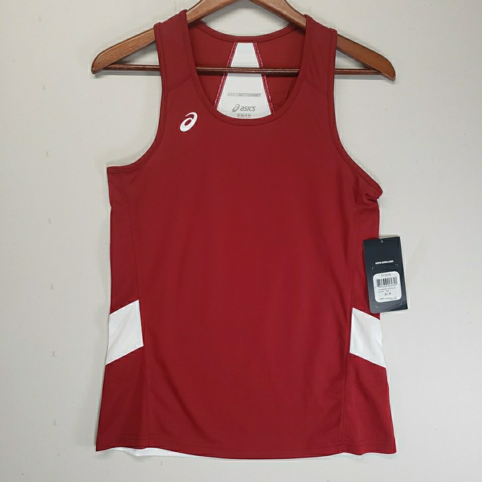 Asics Womens Motion Dry Running Shirt Sweep Singlet Small NWT Burgundy White