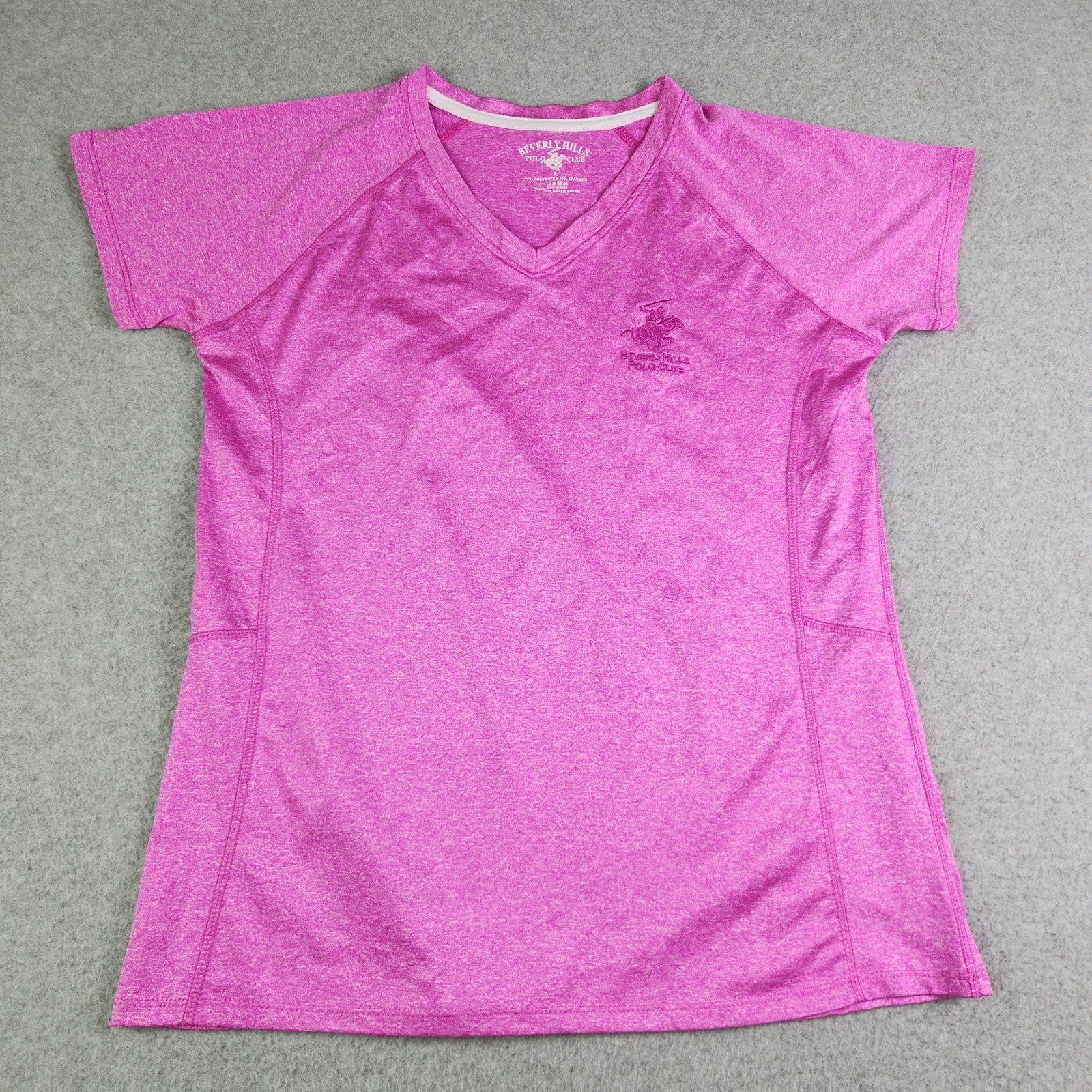 Beverly Hills Polo Club T-Shirt Womens Large Pink Heathered Activewear V-Neck