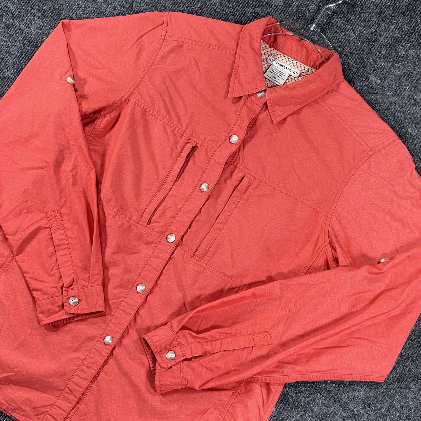 ExOfficio Women’s Vented LS Shirt Size M Coral Red Heather Hiking Fishing