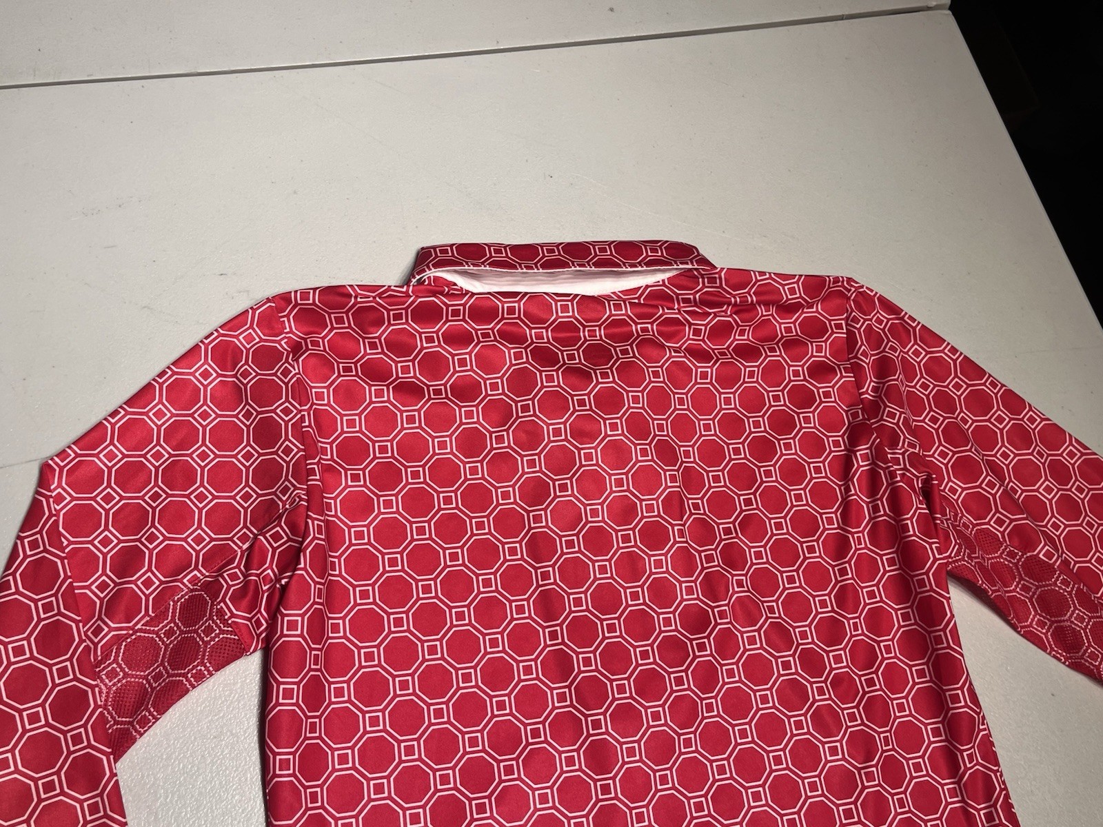 San Soleil Shirt Women’s XS Red White Geometric Print 1/4 Zip Pullover UPF 50