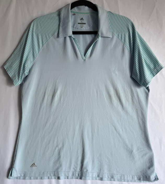 Adidas Golf Polo Shirt Women Size XL Blue Striped Sleeve Top Performance Logo