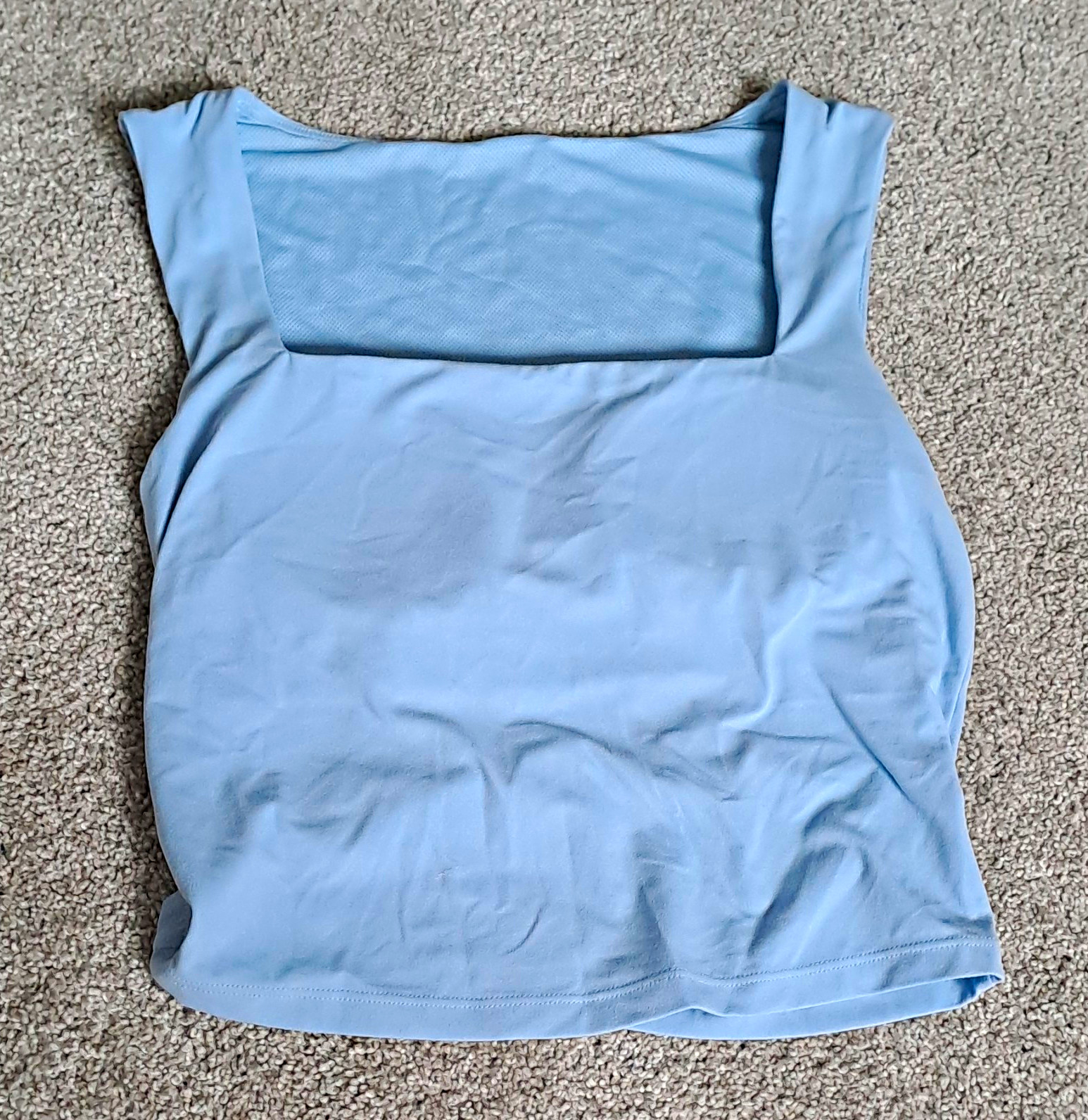 Women’s Blue Cropped Tank Square Neck Wide Strap Built-In Bra Stretch M