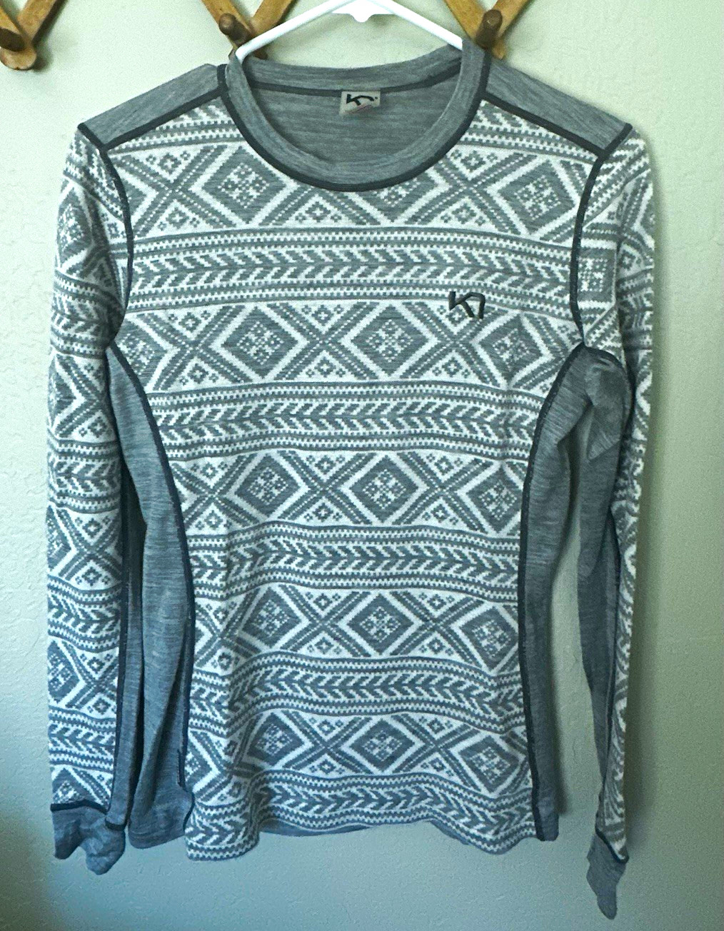 Kari Traa Women’s Gray White Wool Blend Crew Neck Knit Top Size M