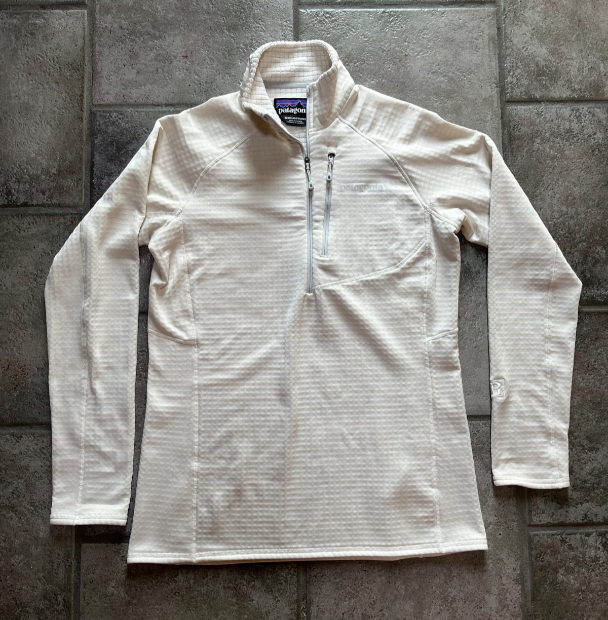 Rare – Patagonia R1 Pullover Women M Ivory Capilene Thermal Base Layer 1/4 Zip