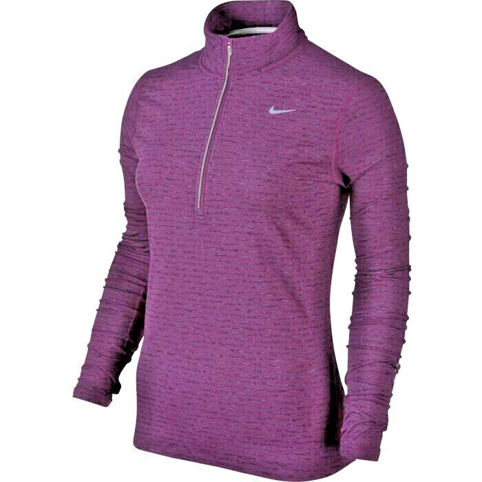 Nike Women’s Dri-FIT Element Running 1/2 Zip Pullover Striped Top -Purple, Small