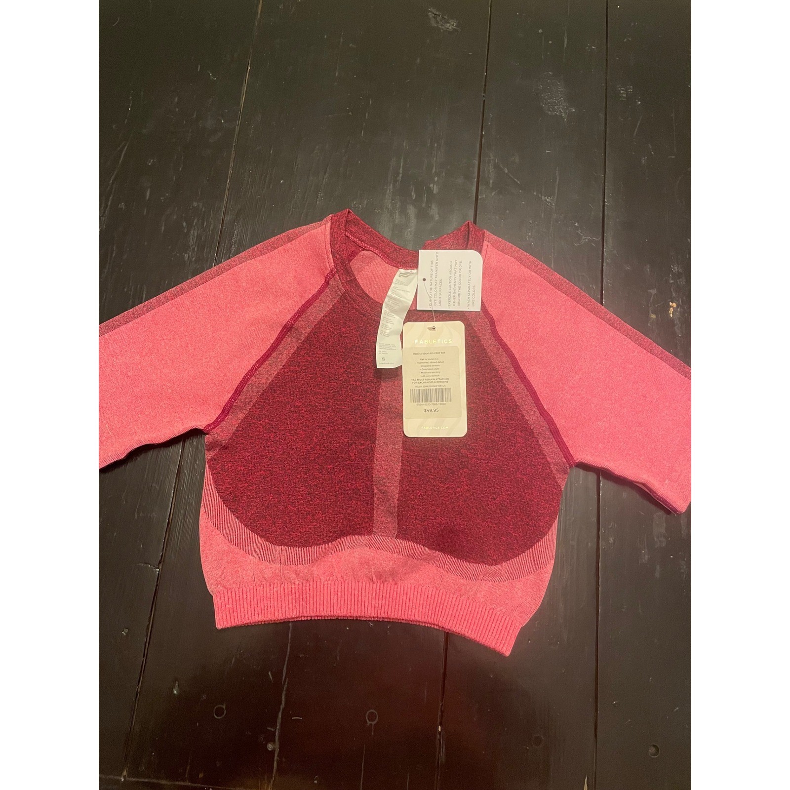 Fabletics Seamless Ribbed Crop Top Pink Burgundy Athletic Workout Size S