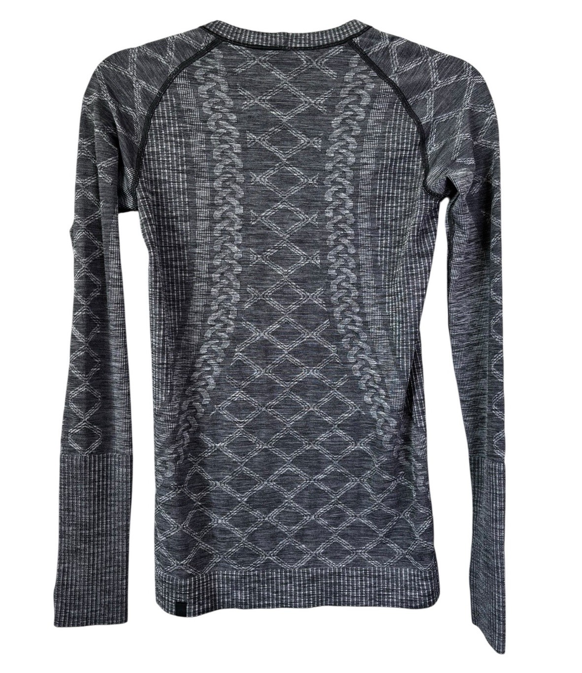 Lululemon Rest Less Pullover Size 4 Heathered Black Fitted Cable Print Shirt Top