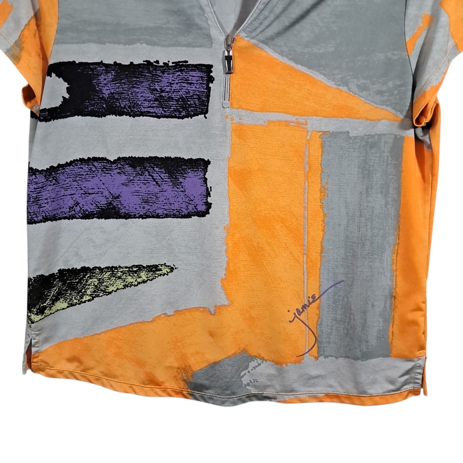Jamie Sadock Short Sleeve Top Golf Shirt Women’s Large Zipper Abstract Tennis