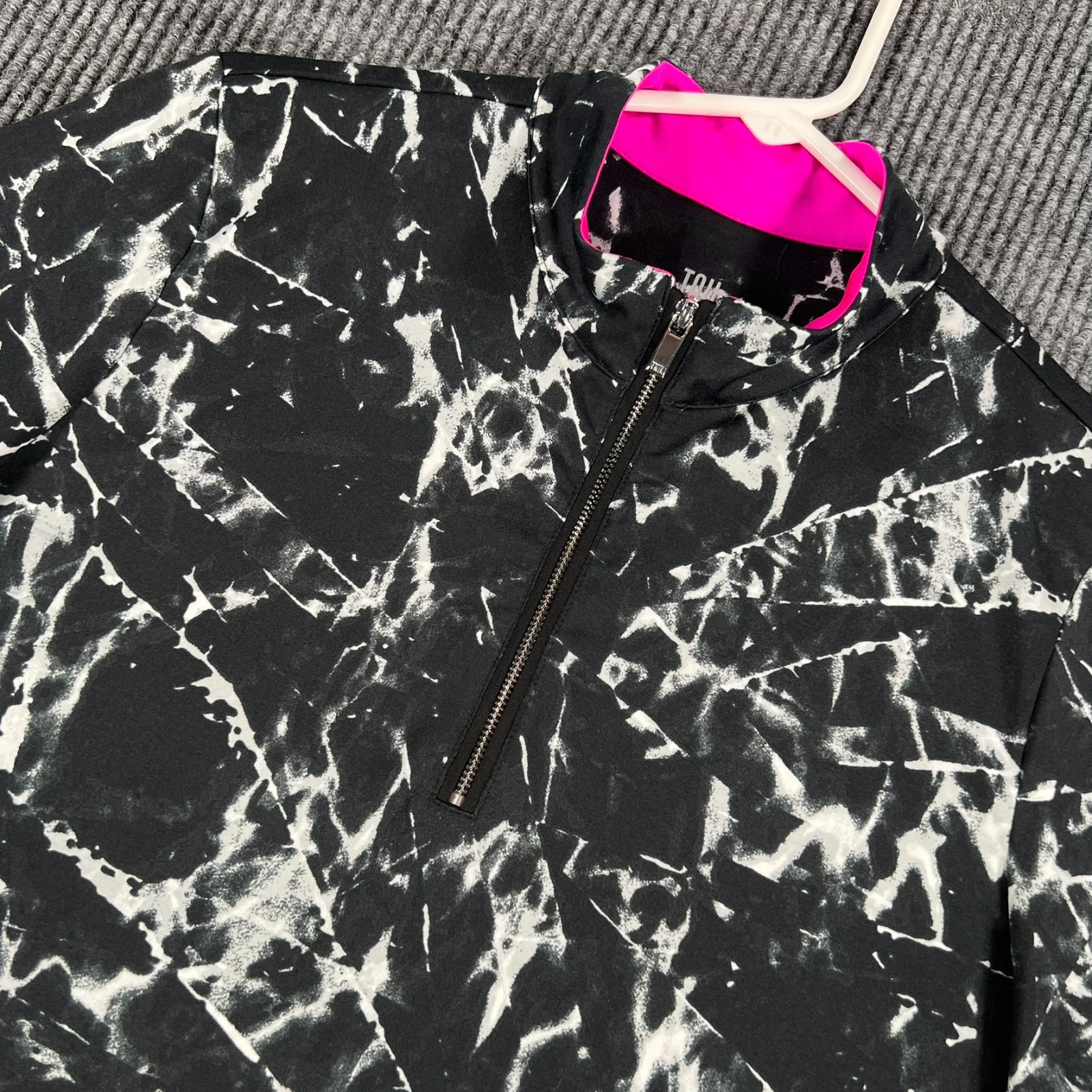 Tail 1/4 Zip Golf Shirt Womens Large Black Pink Marble Short Sleeve Tennis