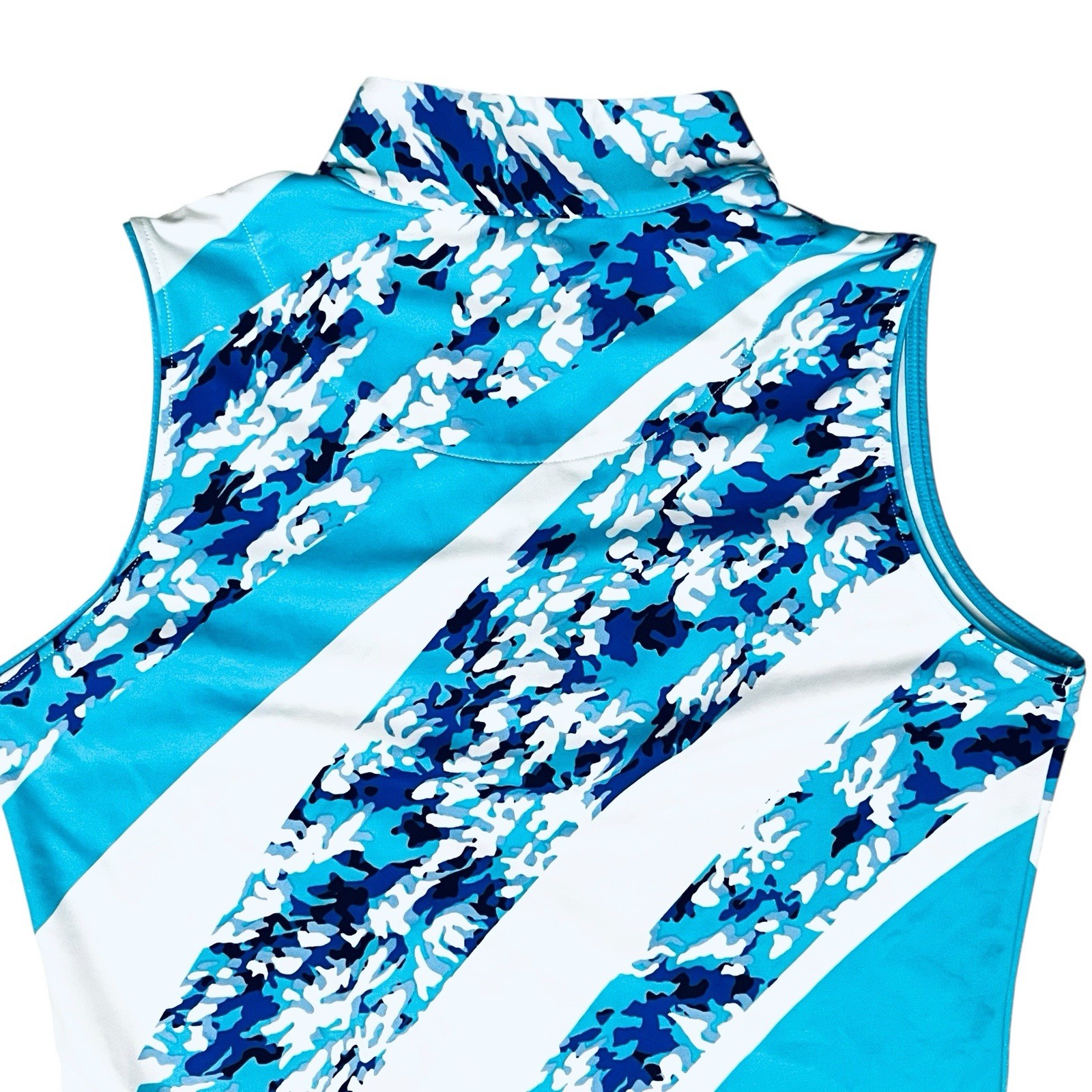 Tail Activewear Top Golf Tennis Blue White Abstract Print Mock Neck 3/4 Zip Sz S
