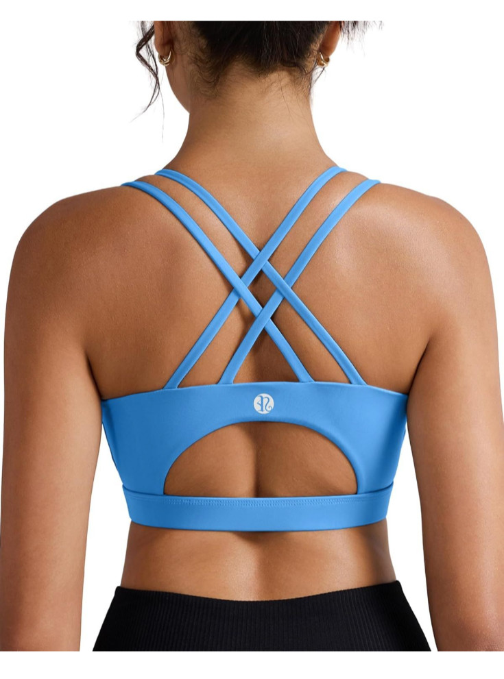 New RUNNING GIRL Sports Bra Size M Medium BRIGHT BLUE Molded Cup Strappy Running