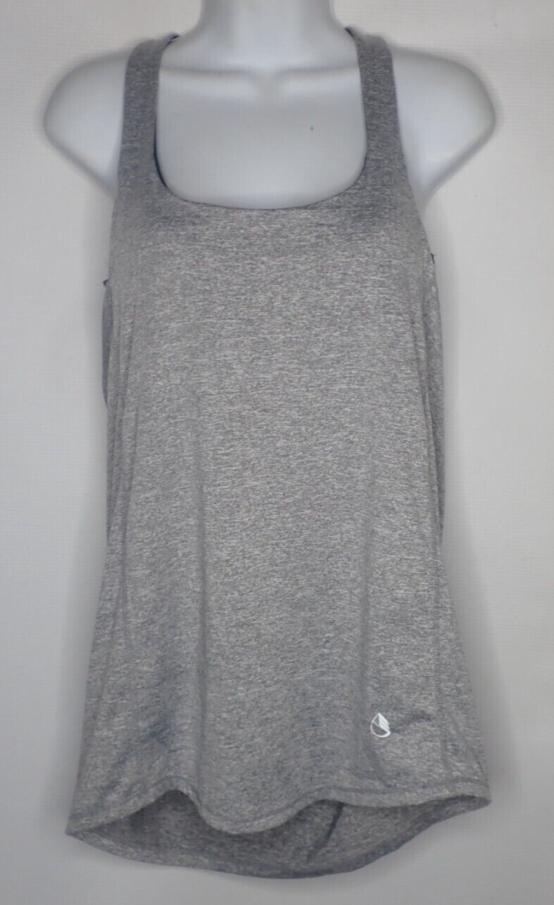 Icyzone Yoga Top Workout Activewear Built in Bra Strappy Tank Women M Gray Black