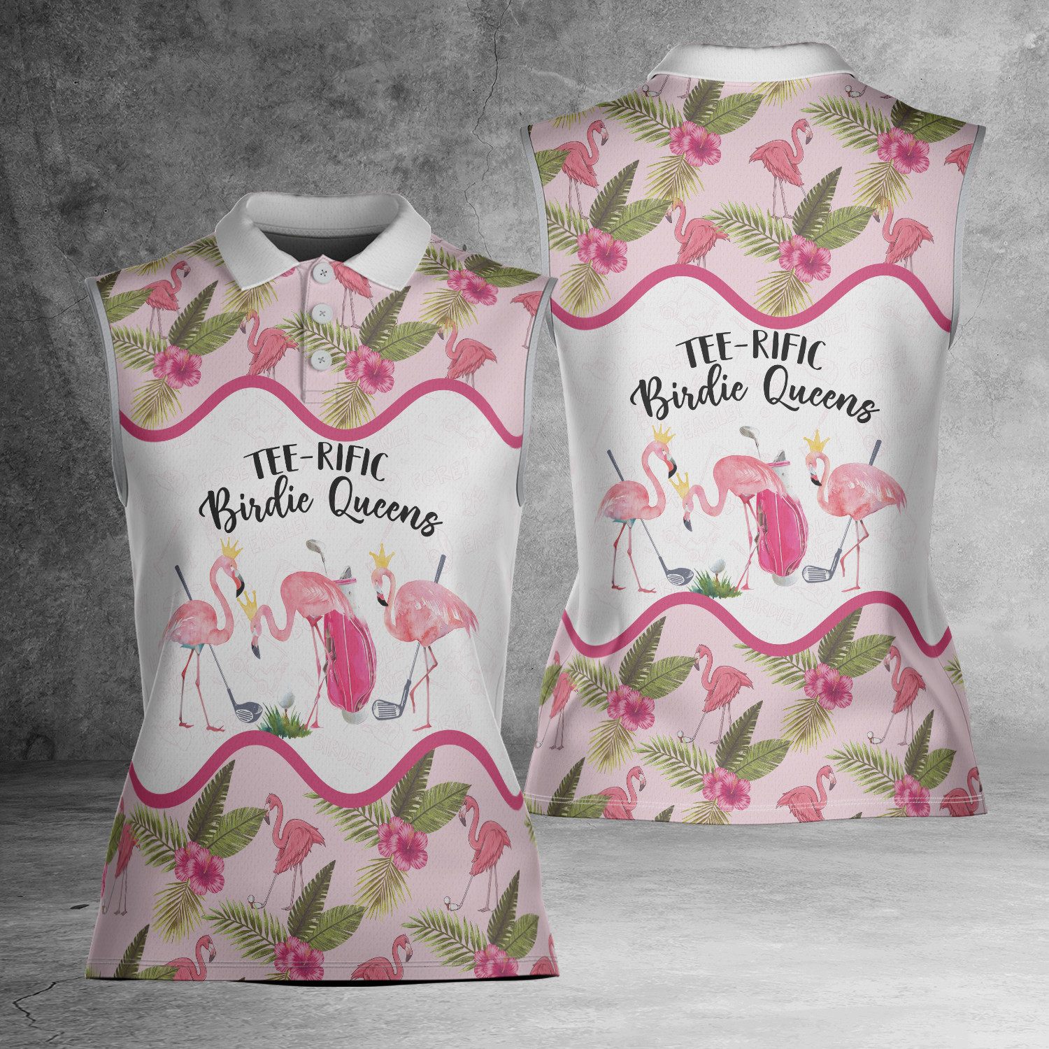 Funny Flamingo Tee-Rific Birdie Queens 3D Women Sleeveless Polo Size XS-4XL