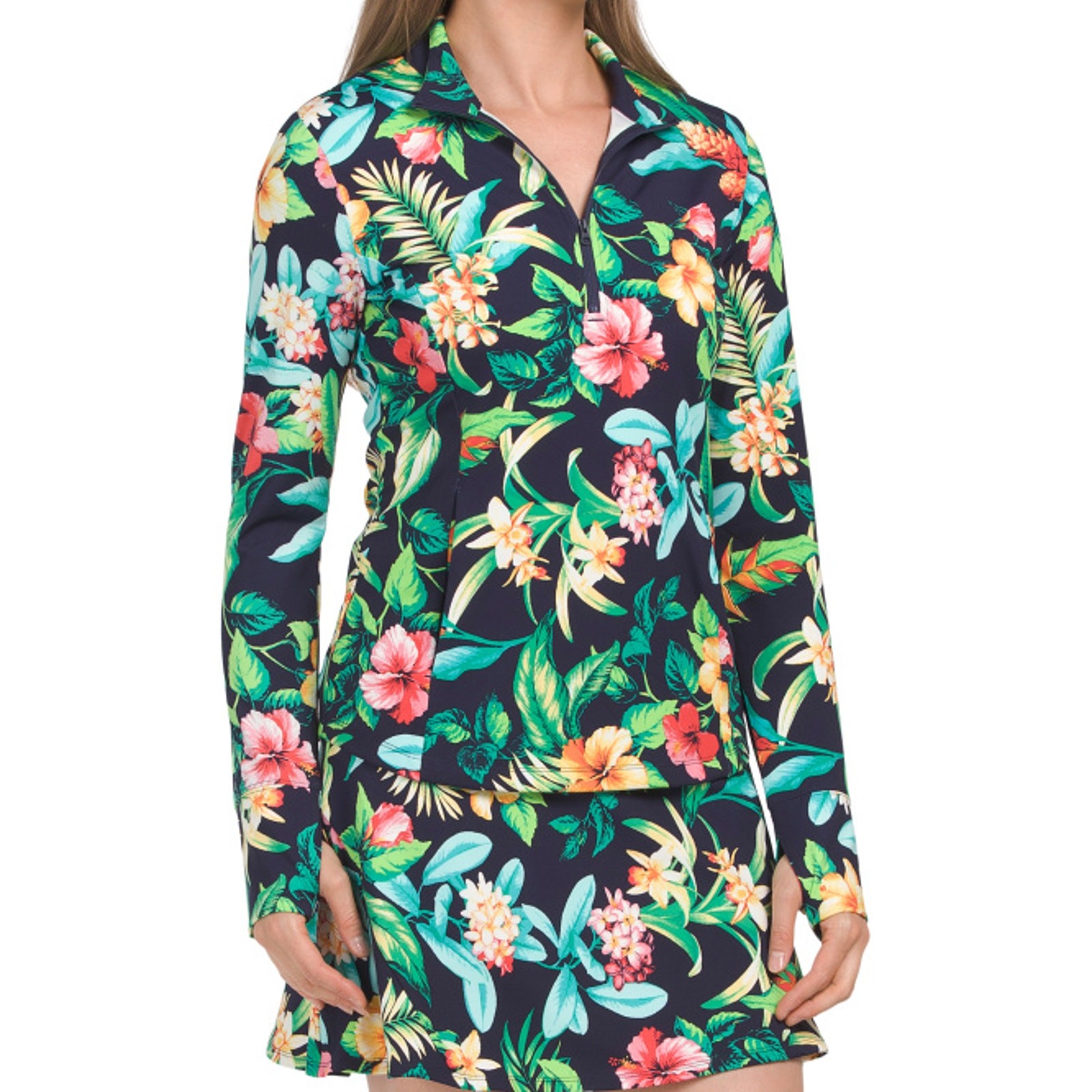 New Tommy Bahama Golf Pullover Top Multi-Colored Floral 1/4 Zip Long Sleeve Sz S