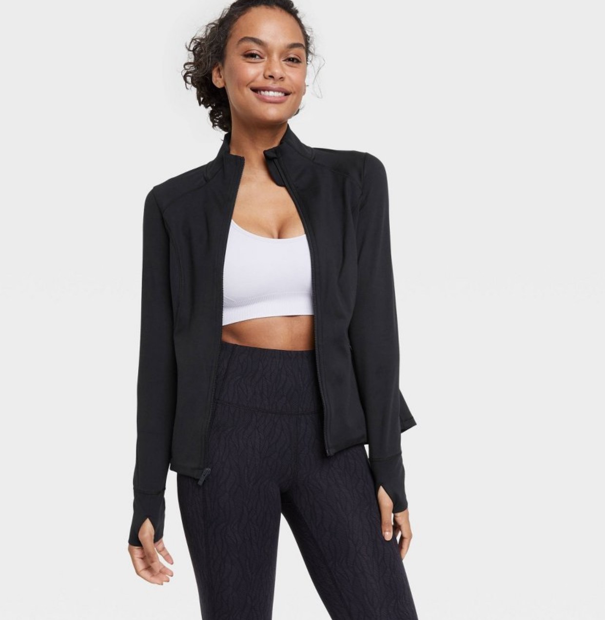 NWT~ All in Motion sz S Black Femme Knit Full Zip Jackets pockets Gym 3024