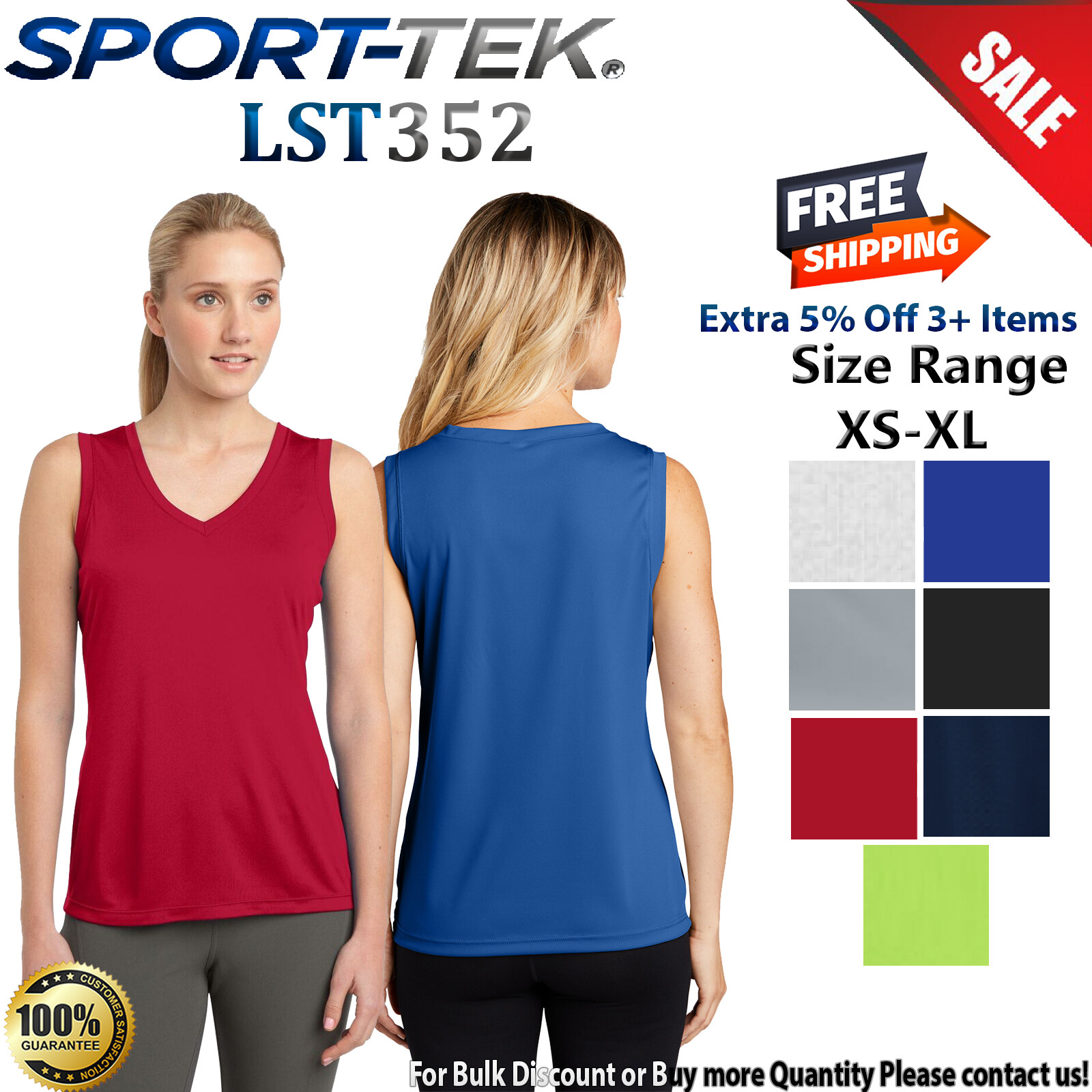 Sport-Tek LST352 Womens Sleeveless Moisture Wicking PosiCharge V Neck T-Shirt