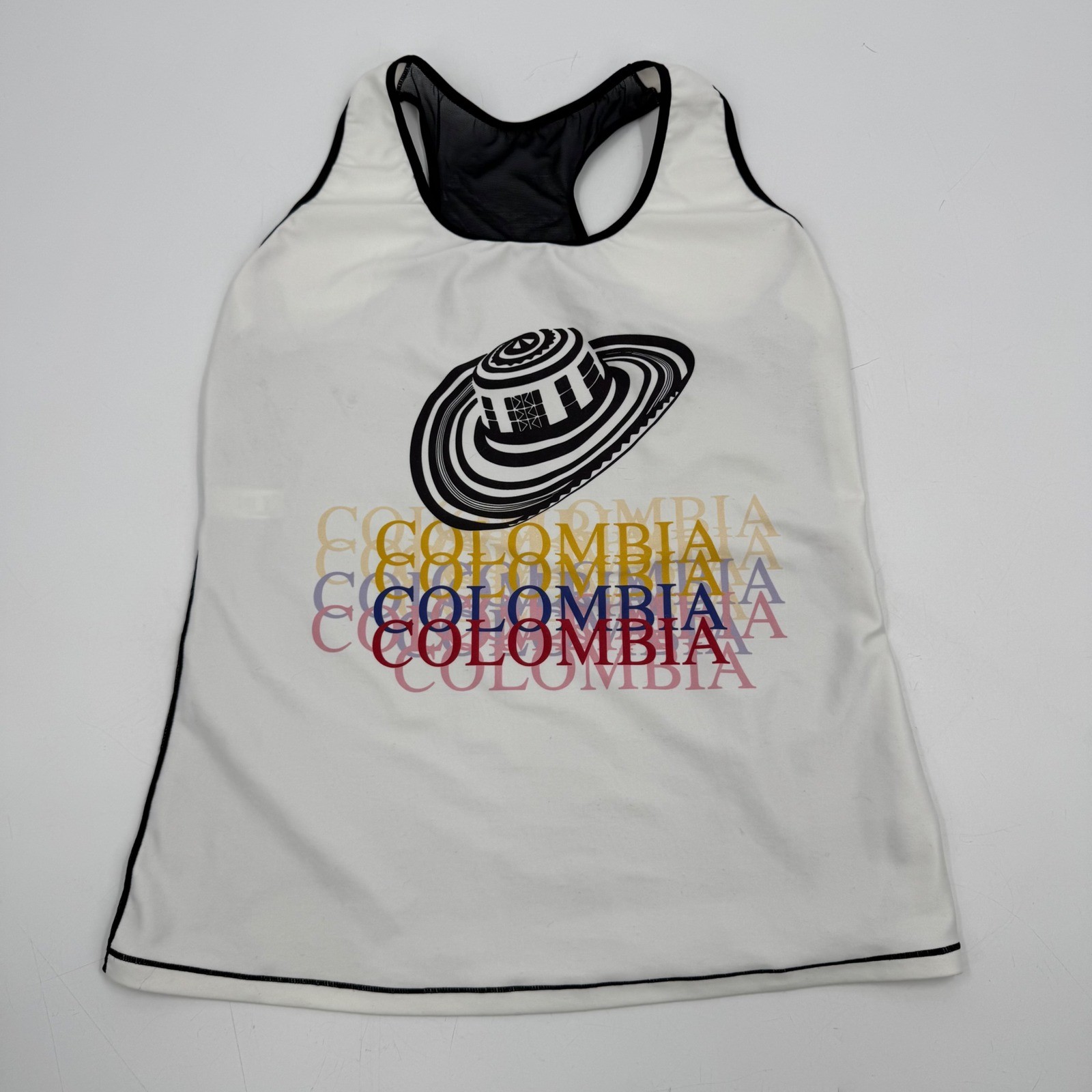 TALL Colombia Sun Hat Graphic Athletic Tank Top Women’s L XL White Mesh Back