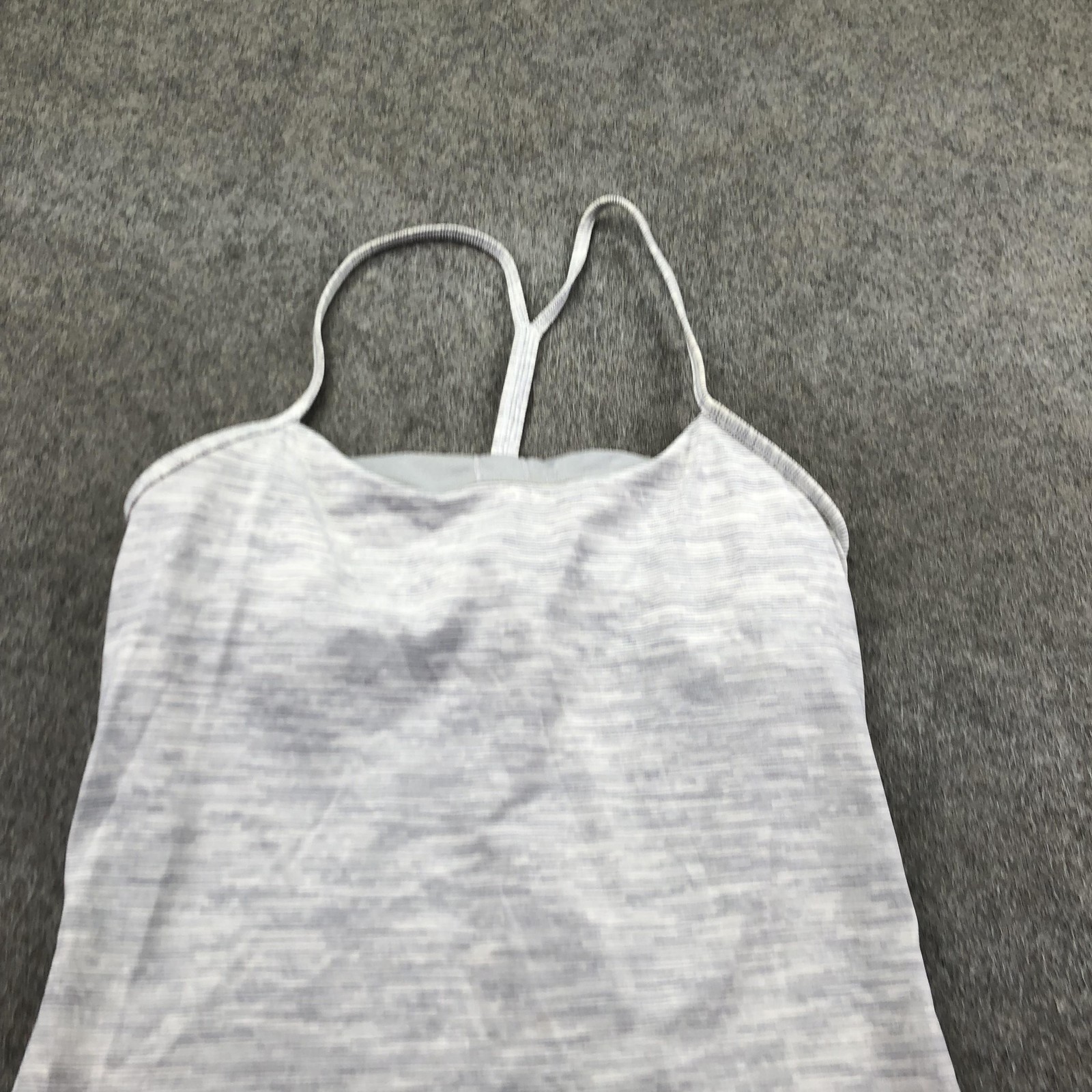 Lululemon Tank Top Womens 8 Gray Power Y Built In Bra Striped Yoga Athletic