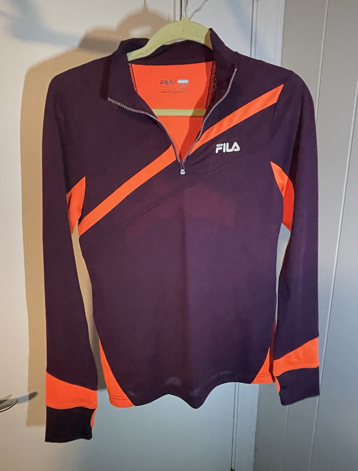 FILA Sport Women’s S Purple/Orange Colorblock 1/4 Zip Mock Neck Mesh Top