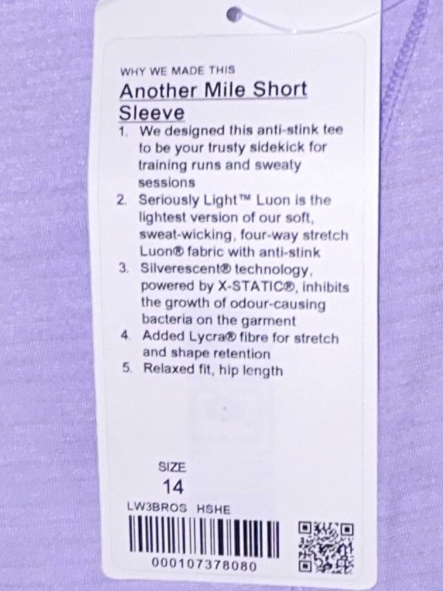 NWT💜LULULEMON💜SIZE 14💜ANOTHER MILE SHORT SLEEVE TEE💜HSHE/PURPLE💜RETAIL $72