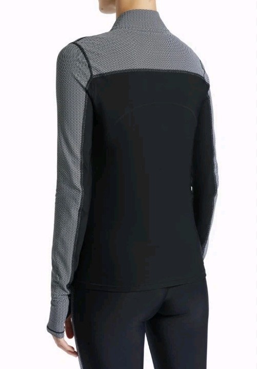 NWT Bandier Pro Colorblock Quarter Zip Top Black White Herringbone XS