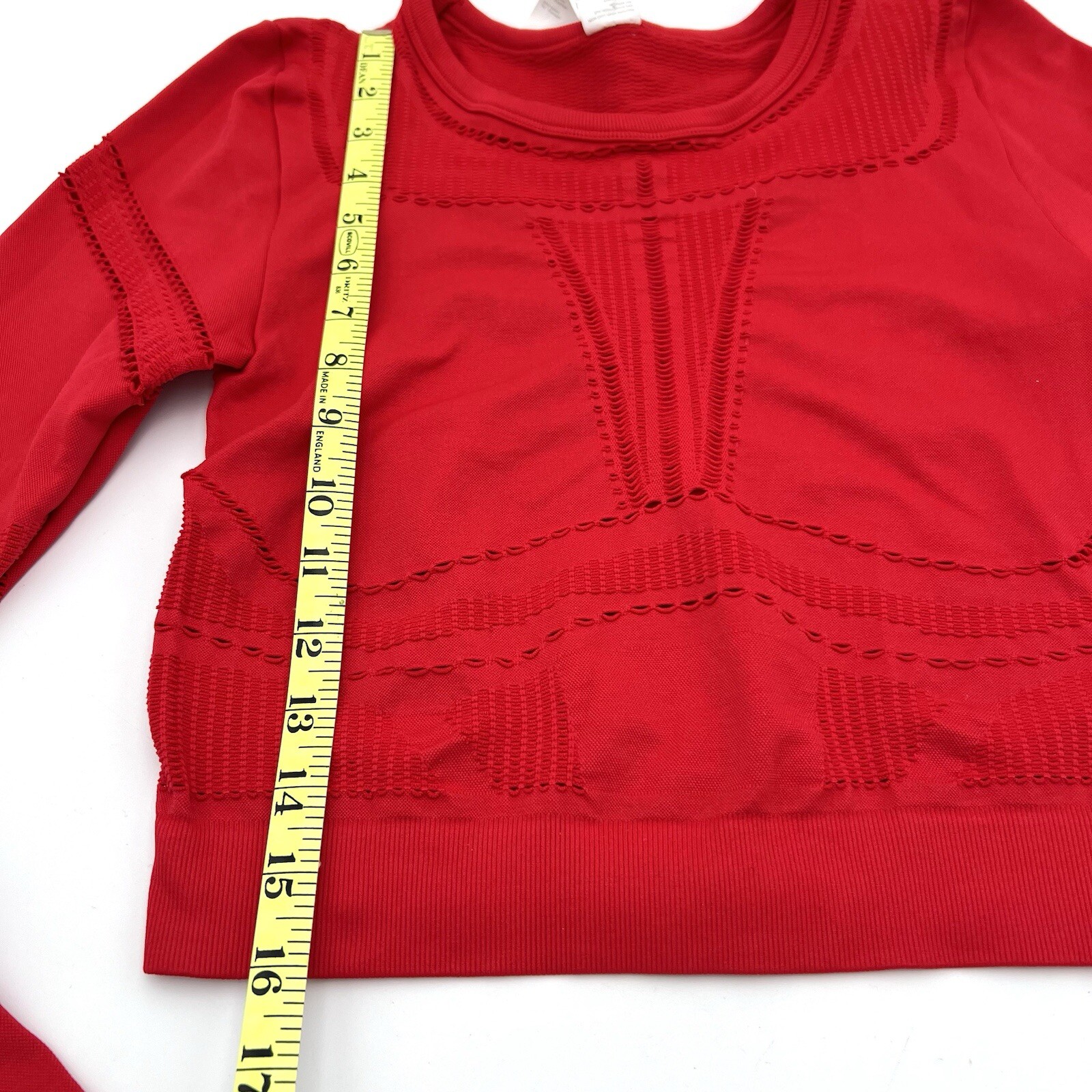 Fabletics Jaymee Shirt Small Mesh Long Sleeve Cut Out Top Lipstick Red Cropped