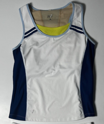 NEW TAIL TECH Performance TENNIS White+ Blue Tank Top b/I Bra ~ Sz L~ MSRP $59