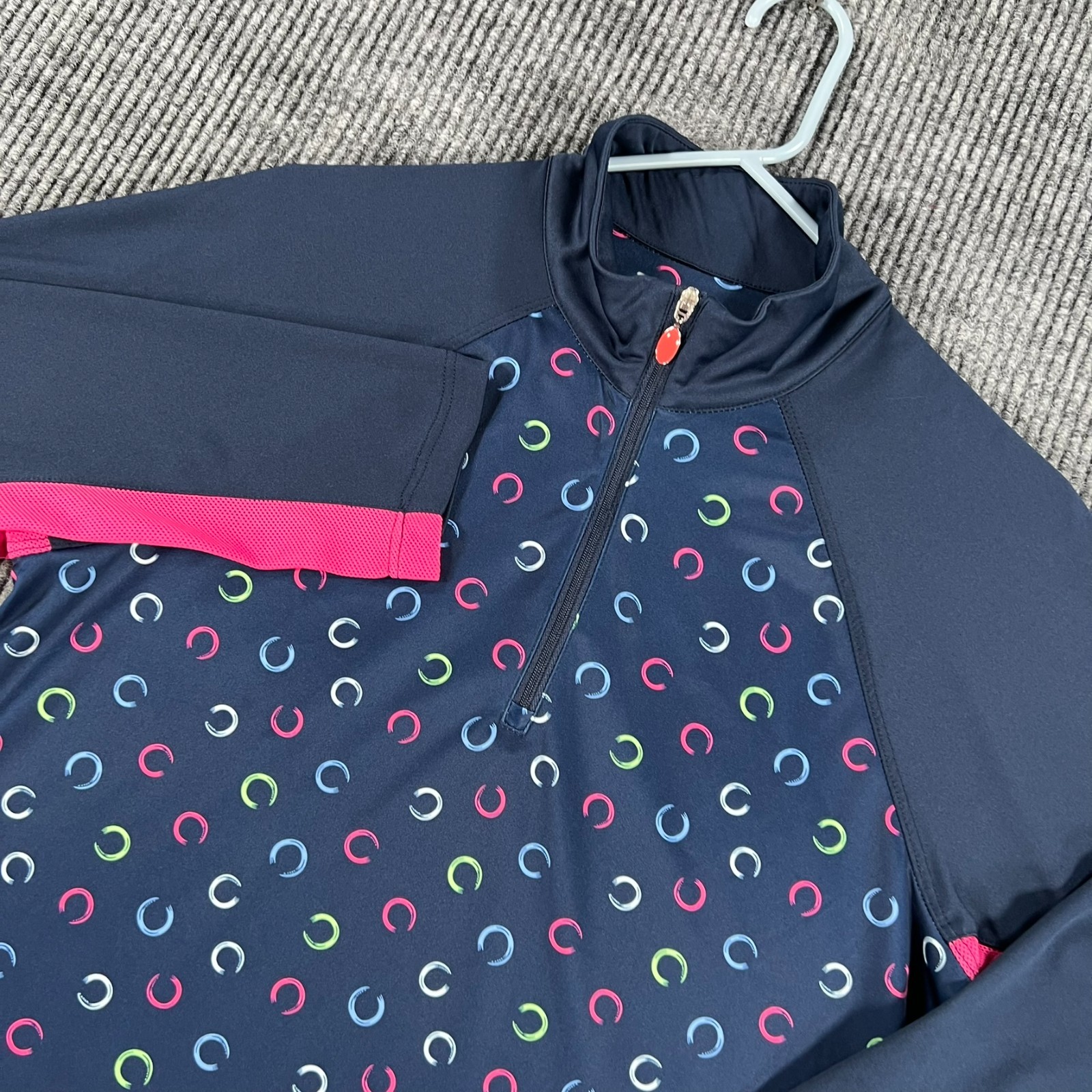 Greg Norman Pullover Shirt Womens Medium Blue Geometric Long Sleeve 1/4 Zip