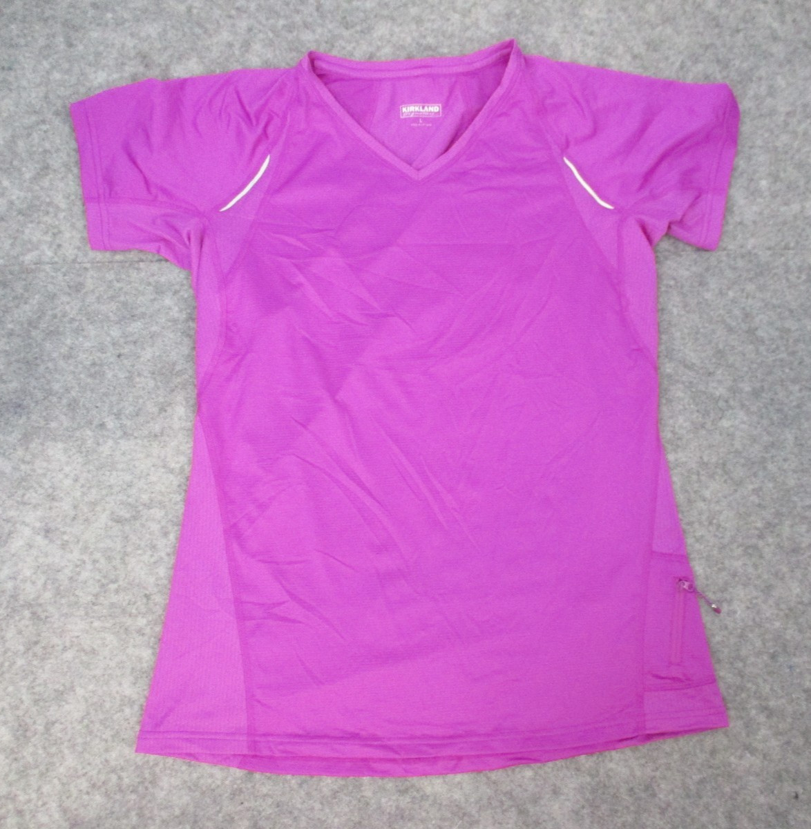 Kirkland Womens Large Athletic Top Zip Pocket V Neck Short Sleeve Violet