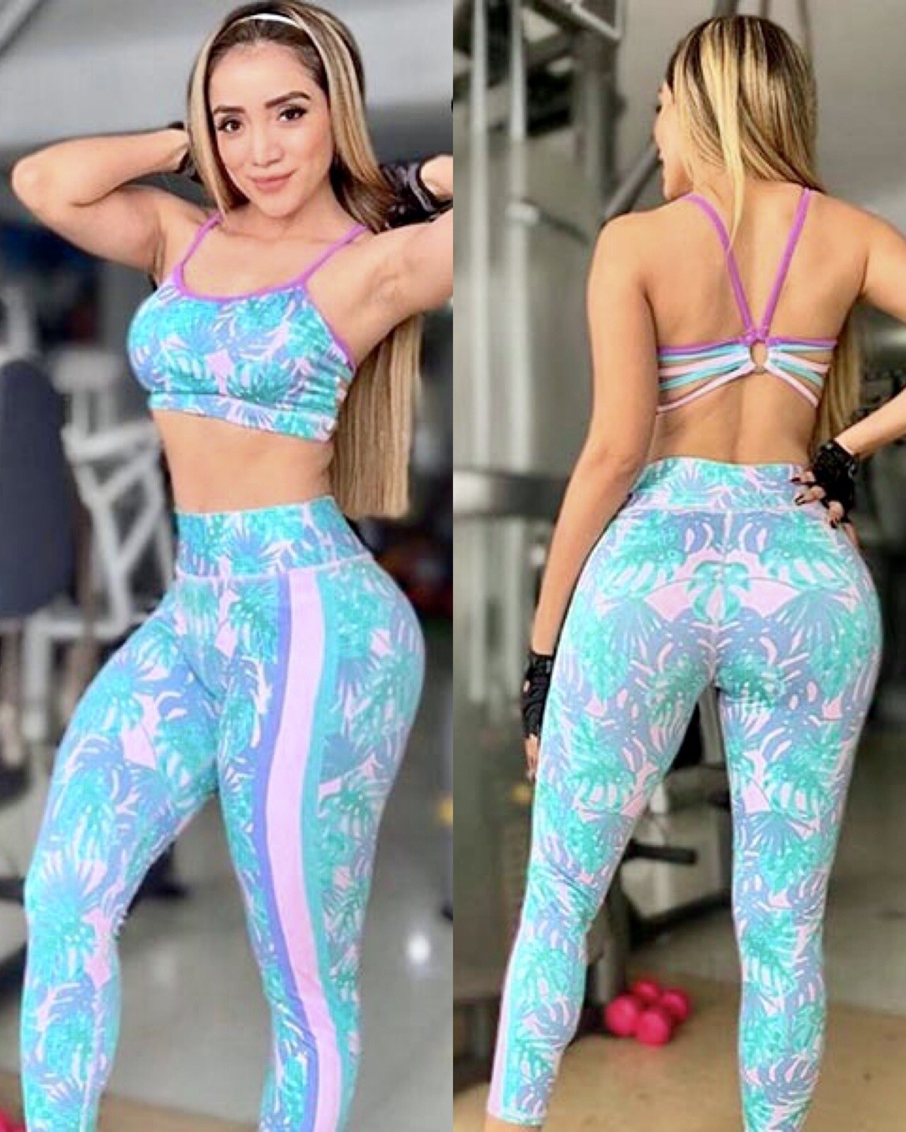 Colombian Brazilian Women’s Set Tights & Top Microfiber S M L Gym Workout Gym