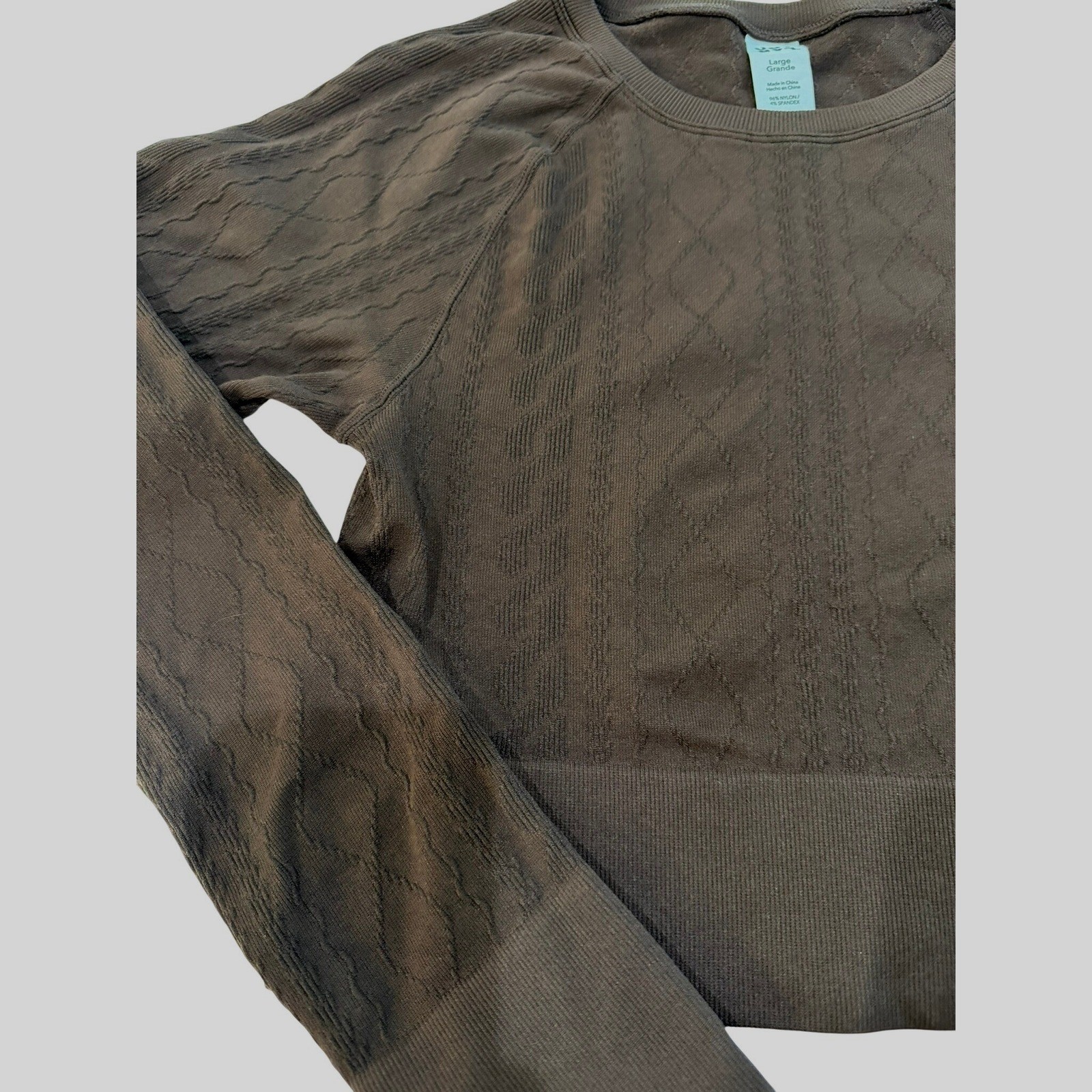 JoyLab Brown Seamless Cable Knit Long Sleeve Crop Top Workout Shirt Womens Large