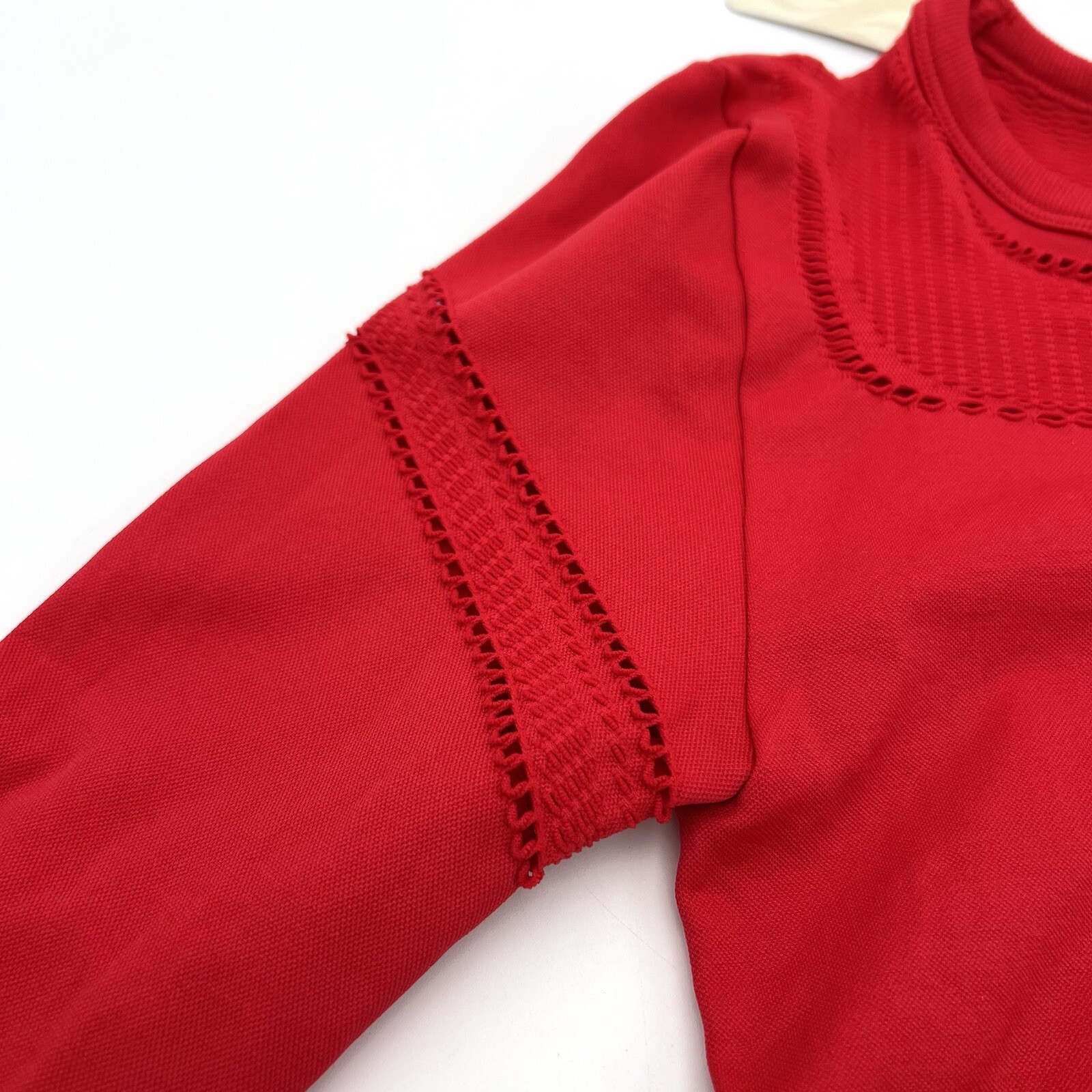 Fabletics Jaymee Shirt Small Mesh Long Sleeve Cut Out Top Lipstick Red Cropped