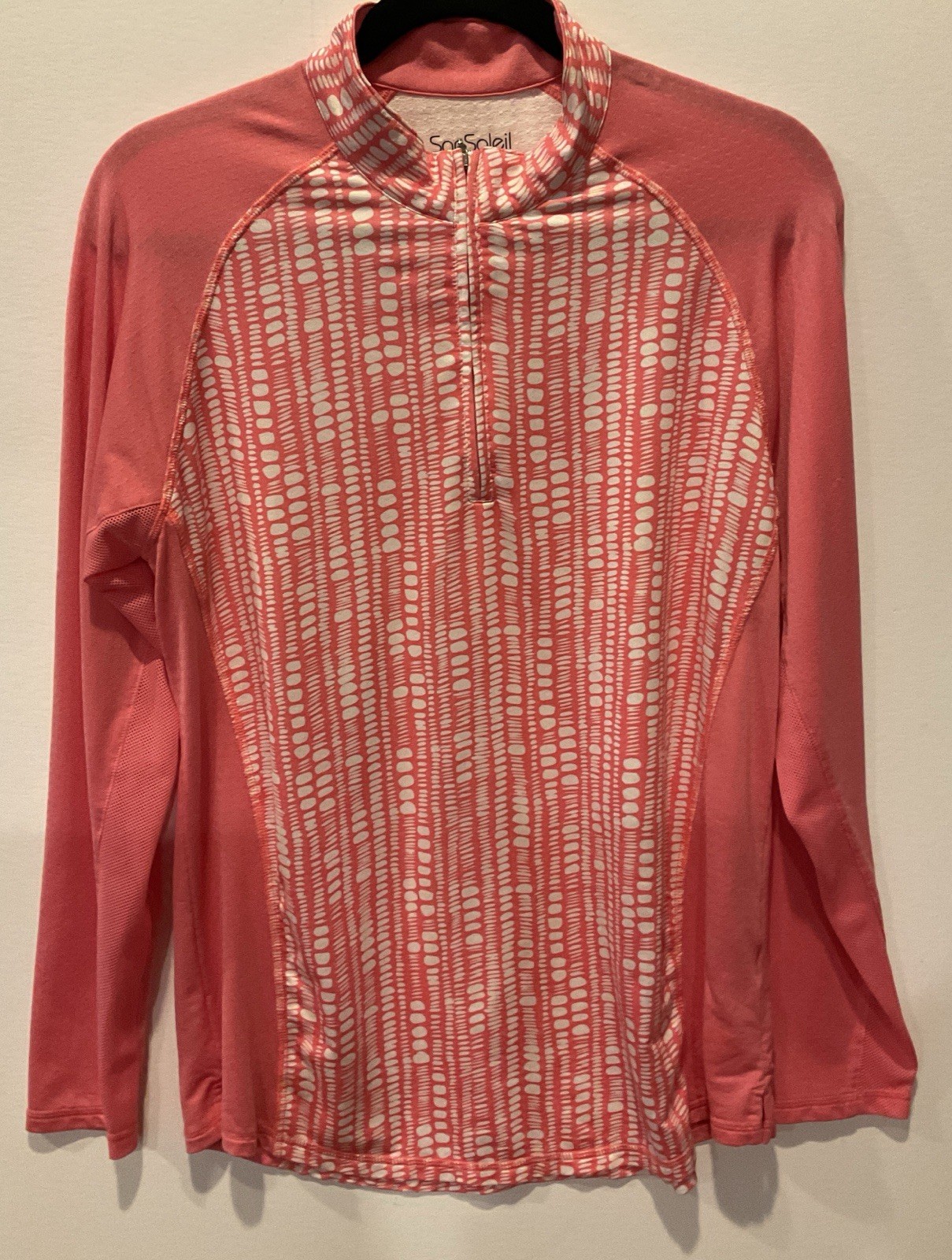 Women’s SanSoleil 1/4 Zip LS Pink & White UPF Cooling Mesh Golf L