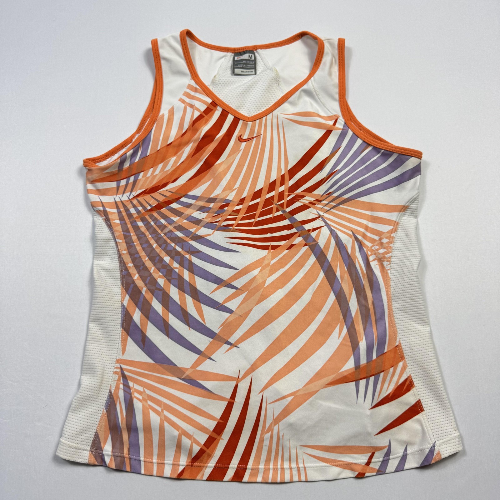 Nike Fit Dry Tank Top Womens Medium White Orange Geometric Athletic Running Gym