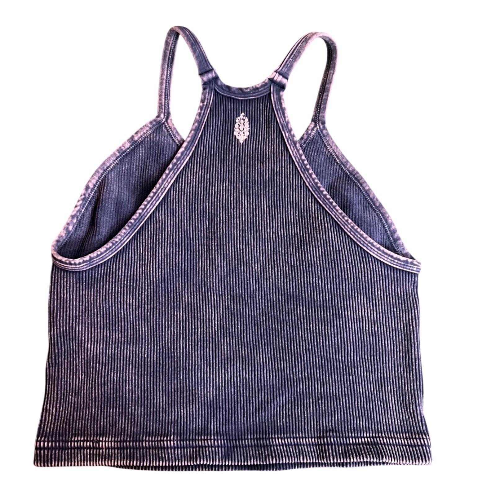 FP Movement Happiness Runs Crop Tank Navy Acid Wash Ribbed M/L Boho Sporty